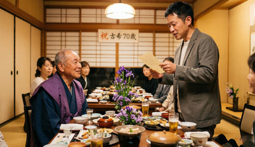 古希祝いの挨拶・スピーチ例文|子供・孫・本人の立場別に食事会の進行台本付きで解説【2026年版】