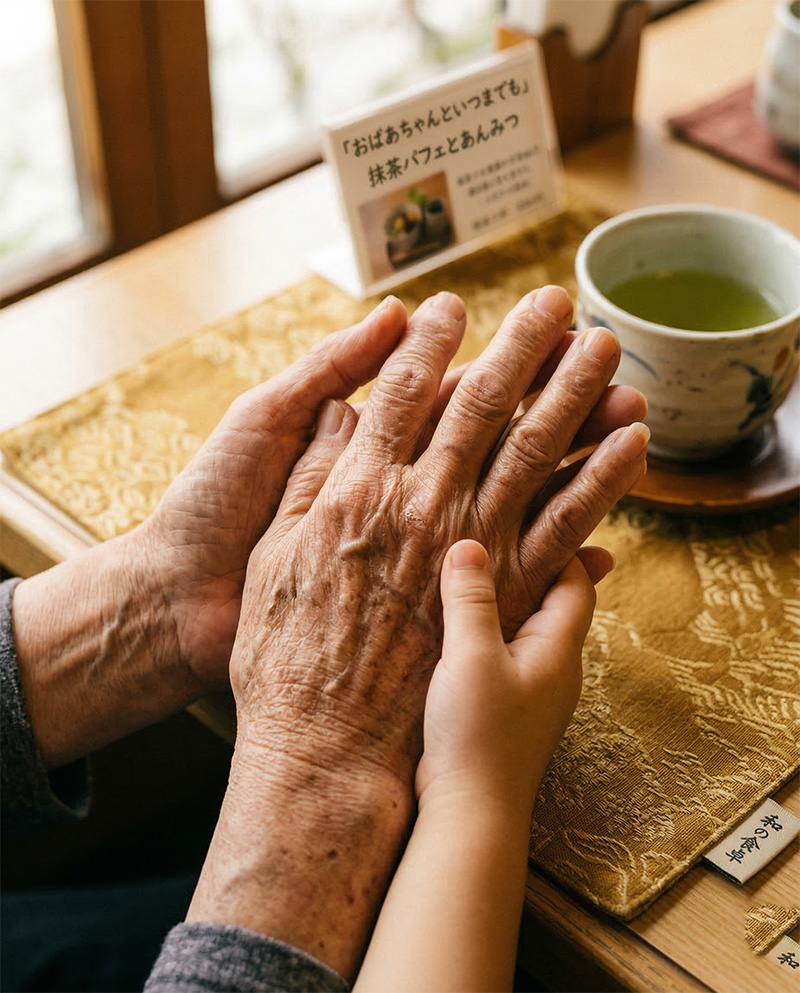 祖父と孫の手を優しく握り合うクローズアップ