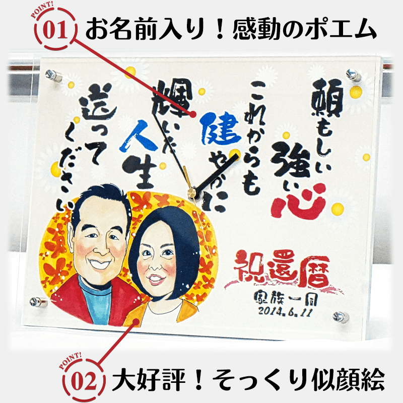 似顔絵ポエムクロック<全面タイプ>［納期：お写真到着から約1週間］
