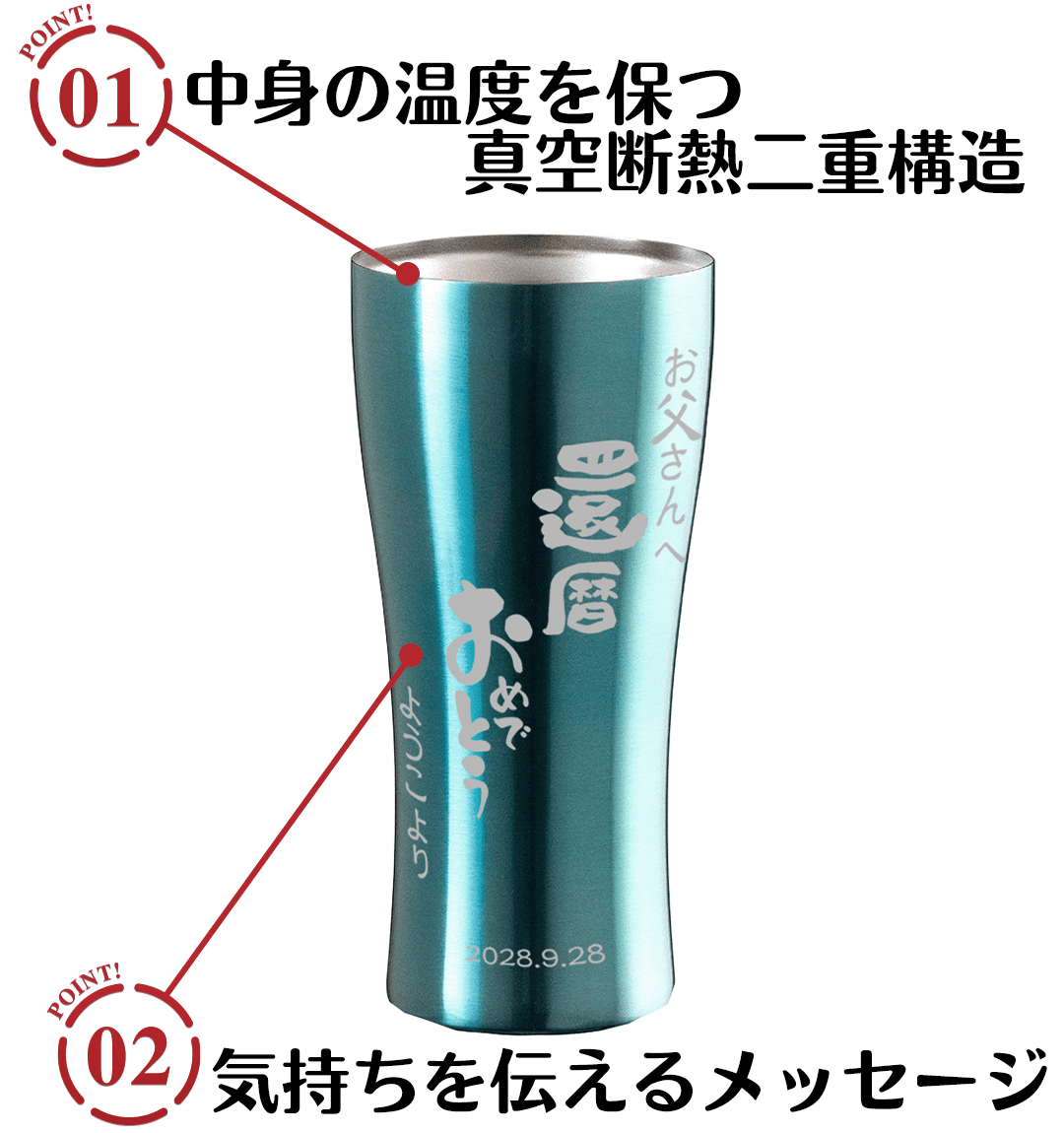 メッセージ カラーステンレスタンブラーのポイント