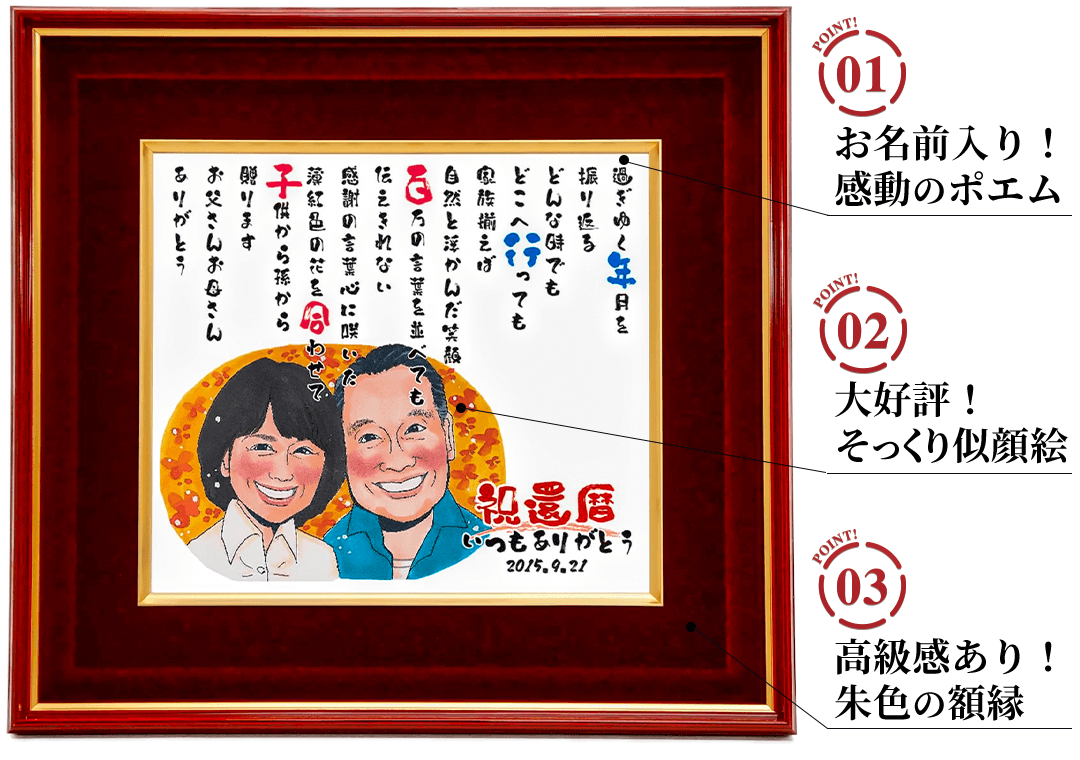 似顔絵ポエム<朱色色紙>の3つのポイント