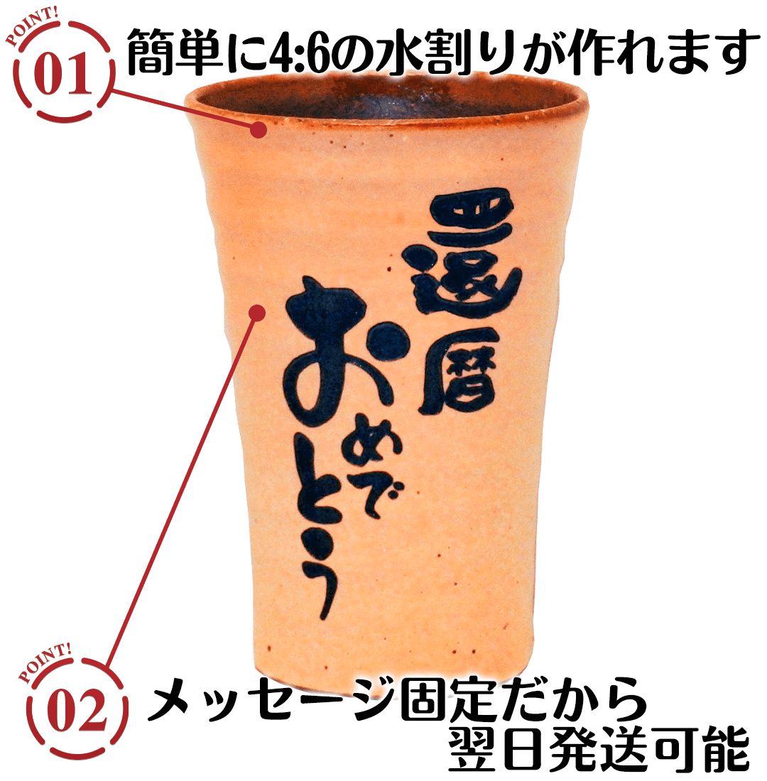 焼酎カップ（メッセージ固定）のポイント