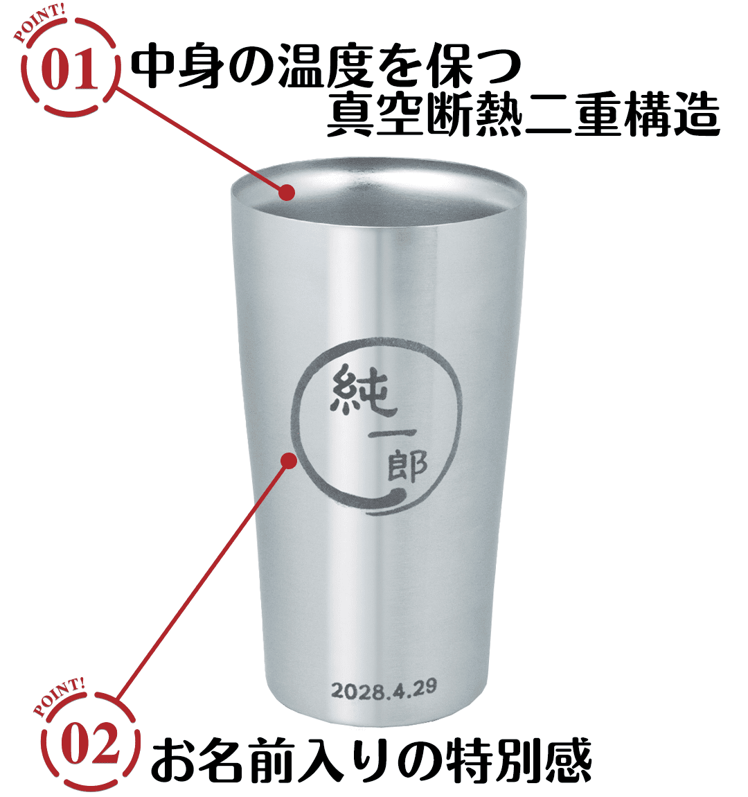 ステンレスタンブラー 筆丸タイプのポイント